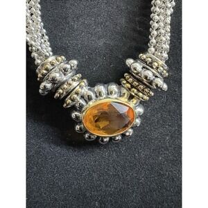 Rau Klikit Snap Necklace Silver Tone Multistrand Amber Citrine Color Stone‎ VTG